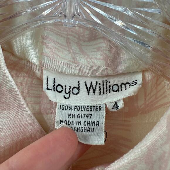 Vintage Lloyd Williams Pink & Cream Satin Button Front Career Blouse Size 4 FLAW - Picture 10 of 15